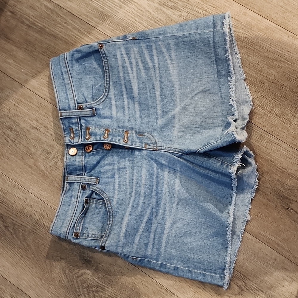 J. Crew button fly high waisted raw hem denim shorts size 27